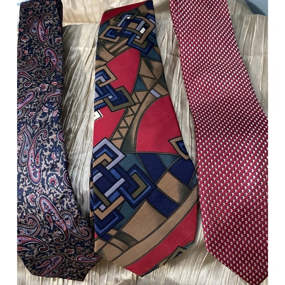 3 Men’s Ties Red Multicolor Johnny Carson Náutica Silk Abstract Preppy Paisley